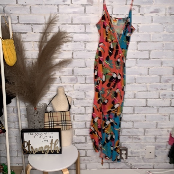 FARM RIO | x Anthropologie Toucans Print Wrap Maxi Dress Medium - Picture 3 of 17